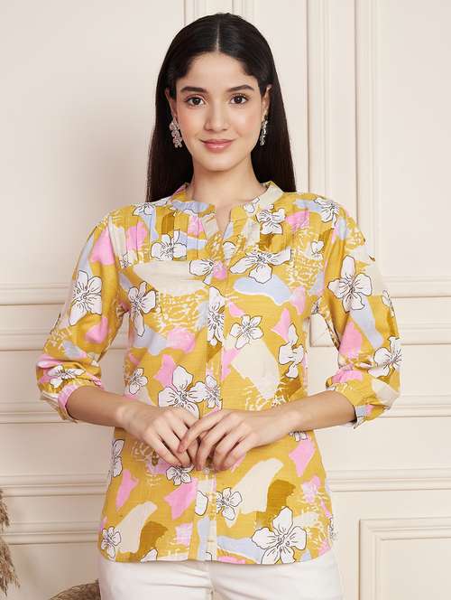 women floral print mandarin neck egular top - 22078251 - Standard Image - 0