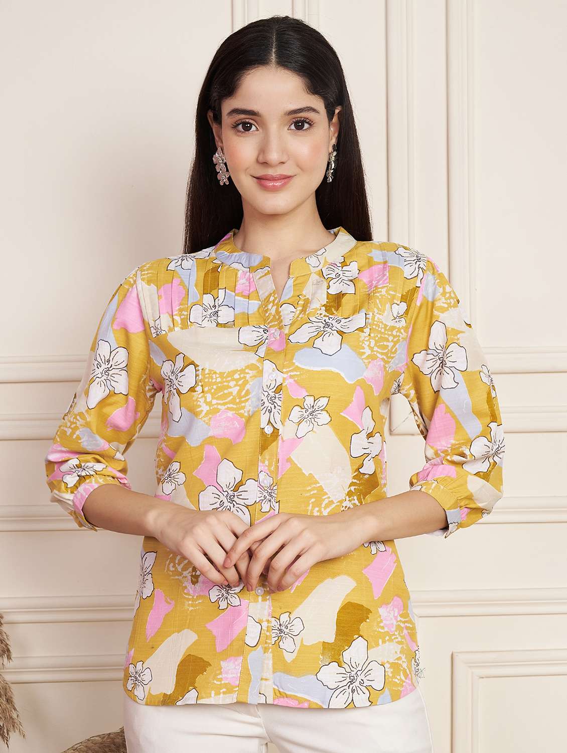 women floral print mandarin neck egular top - 22078251 - Zoom Image - 0