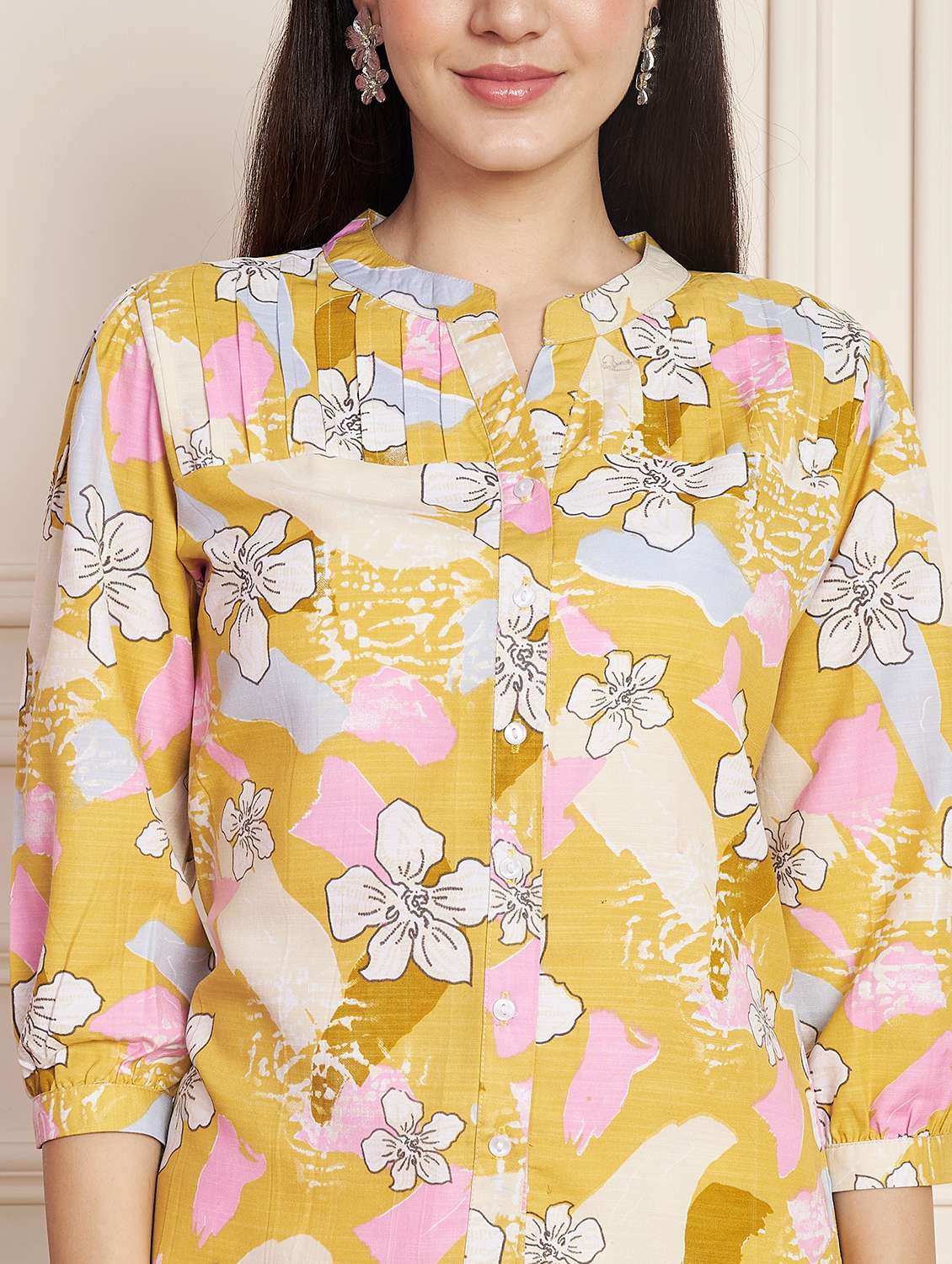 women floral print mandarin neck egular top - 22078251 - Standard Image - 4