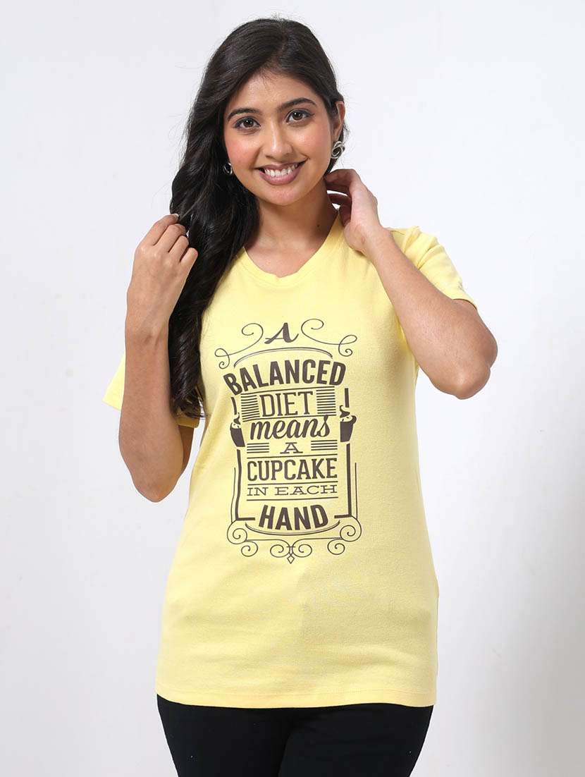 women front print round neck t-shirt - 22078257 - Standard Image - 1