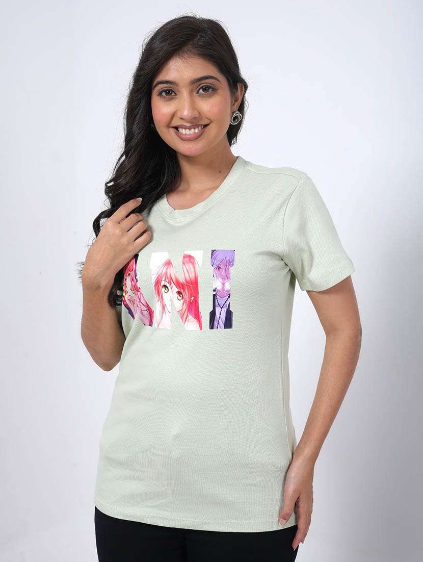 women chest print round neck t-shirt - 22078258 -  Standard Image - 1