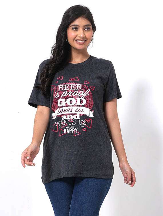 women front print round neck t-shirt