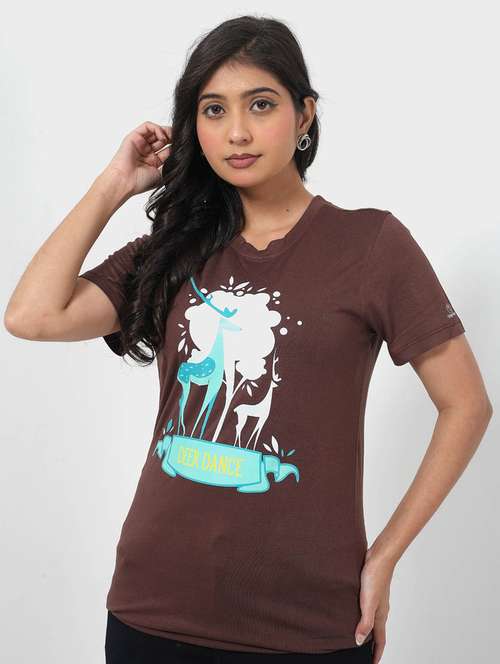 women front print round neck t-shirt - 22078260 -  Standard Image - 0