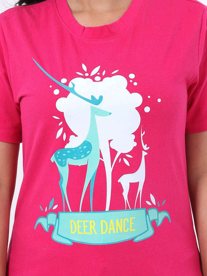 women front print round neck t-shirt - 22078261 - Standard Image - 4