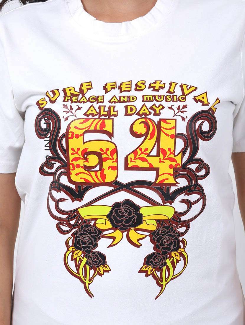 women front print round neck t-shirt - 22078262 - Standard Image - 4