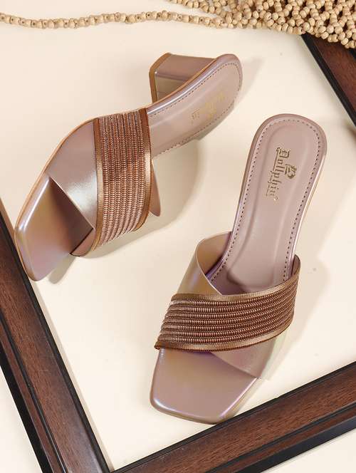 women solid slip on block heel sandal - 22078272 - Standard Image - 0