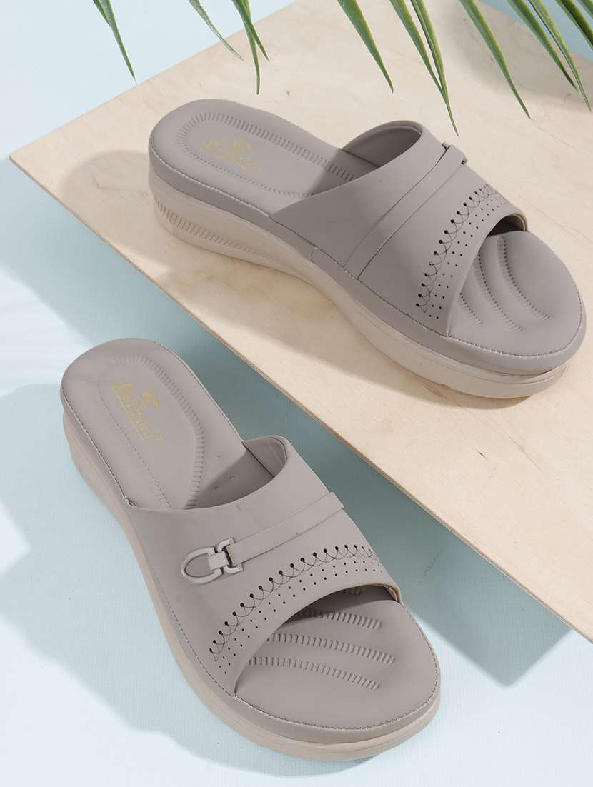 women grey slip on wedge