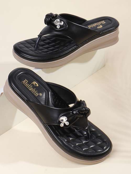 Women Black Slip On Wedge