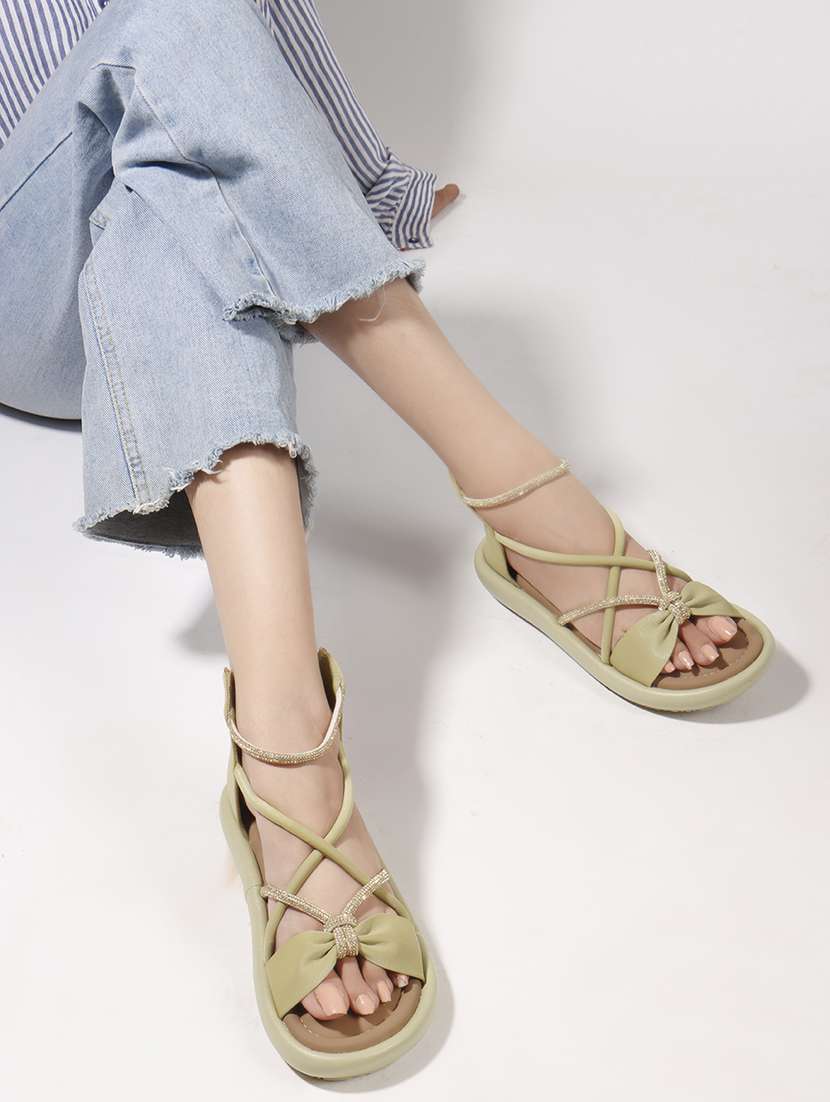 women solid strappy gladiators flats - 22078336 -  Standard Image - 1