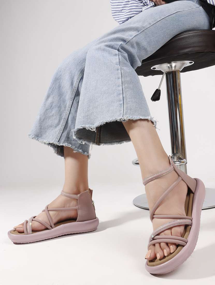 women solid strappy gladiators flats - 22078342 -  Standard Image - 1