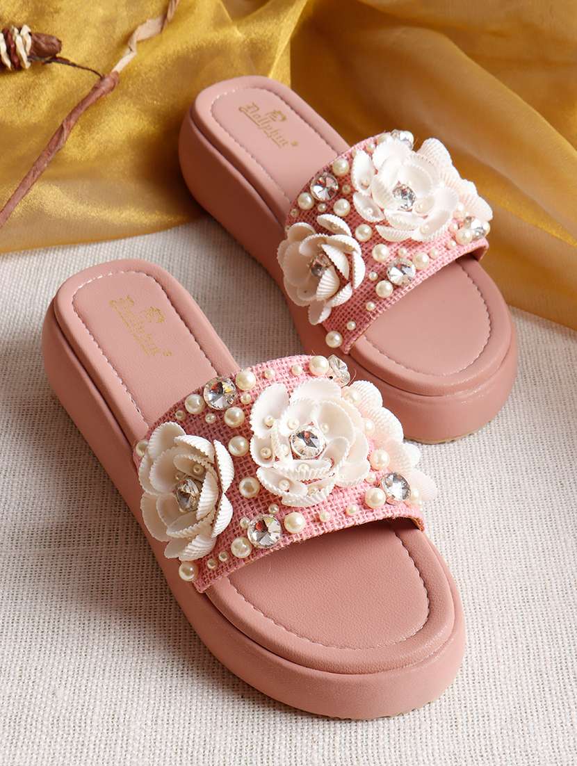 women embellished slip on wedge