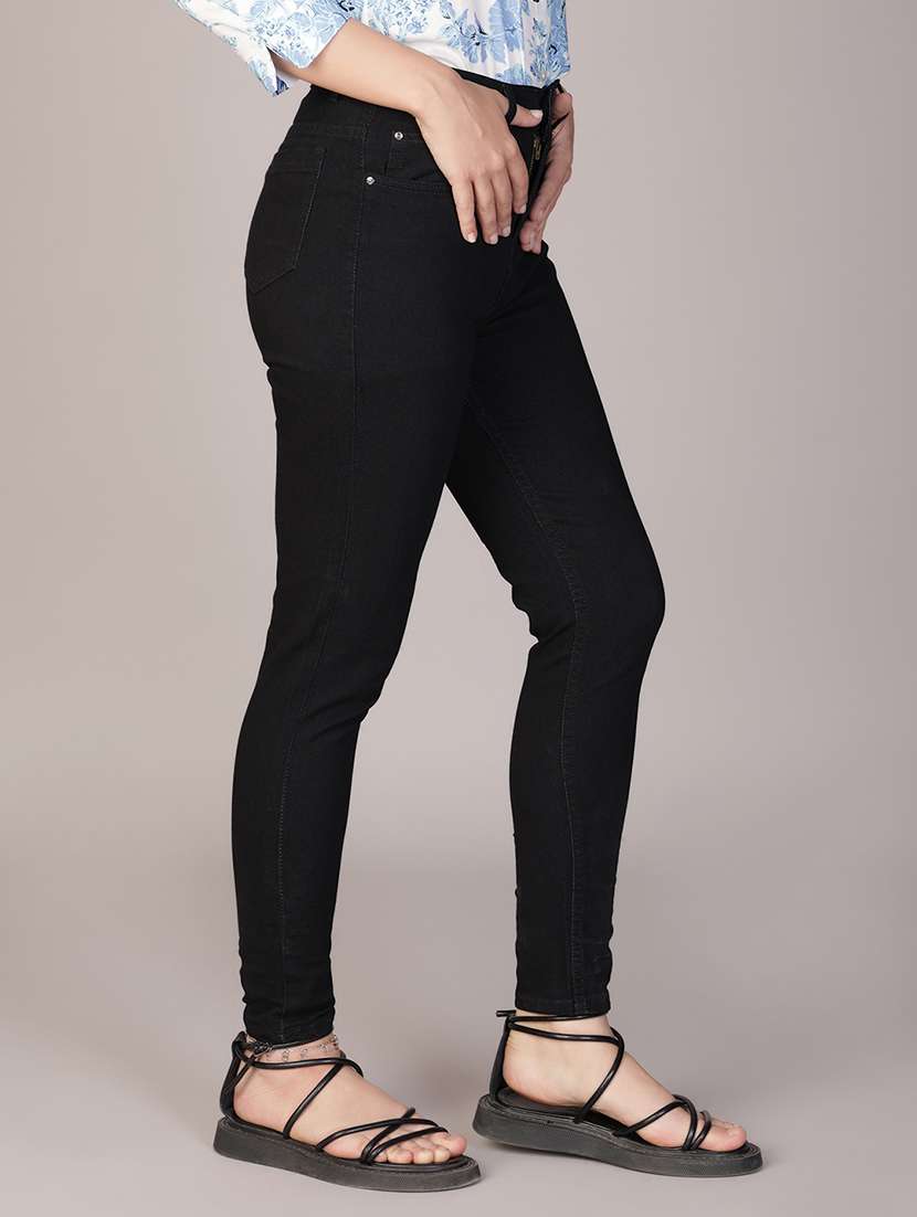 women black solid rise slim fit jean - 22078355 -  Standard Image - 1