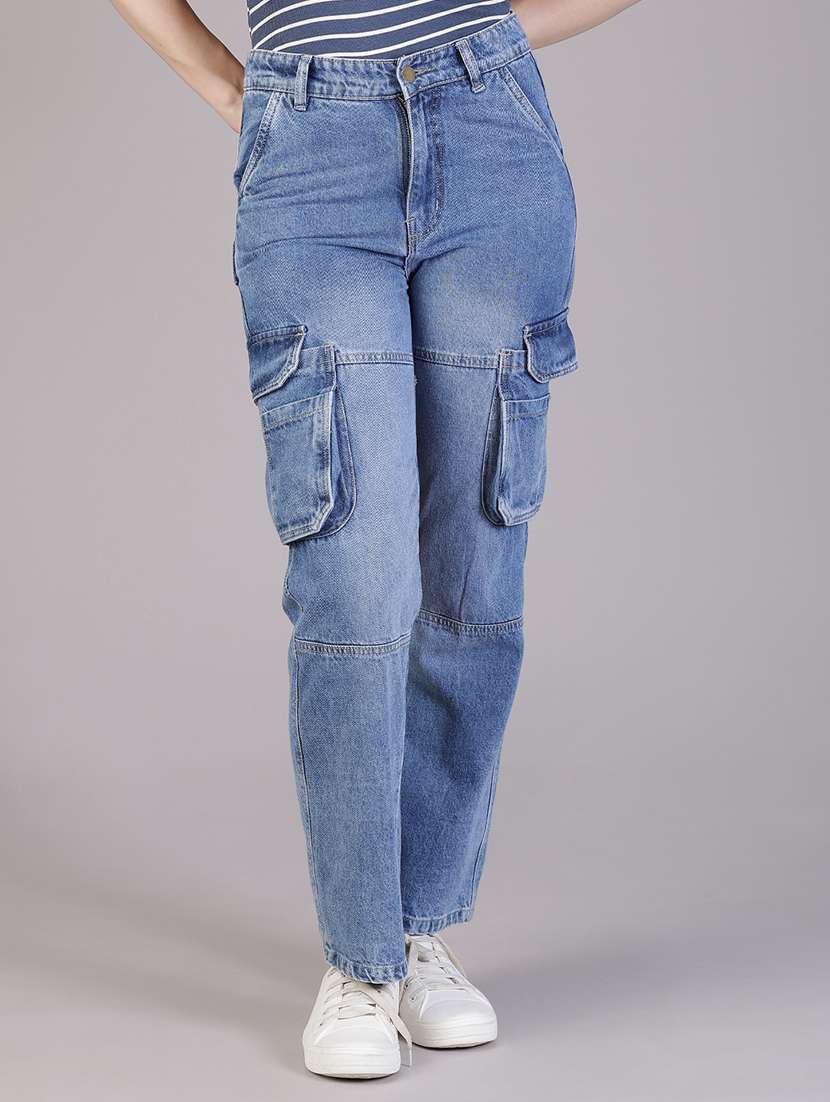 women solid mid rise denim cargo - 22078359 -  Standard Image - 1