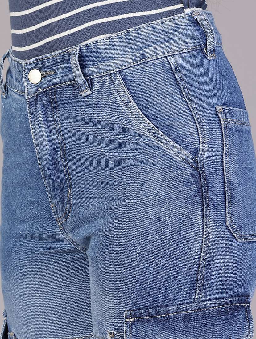 women solid mid rise denim cargo - 22078359 -  Standard Image - 4