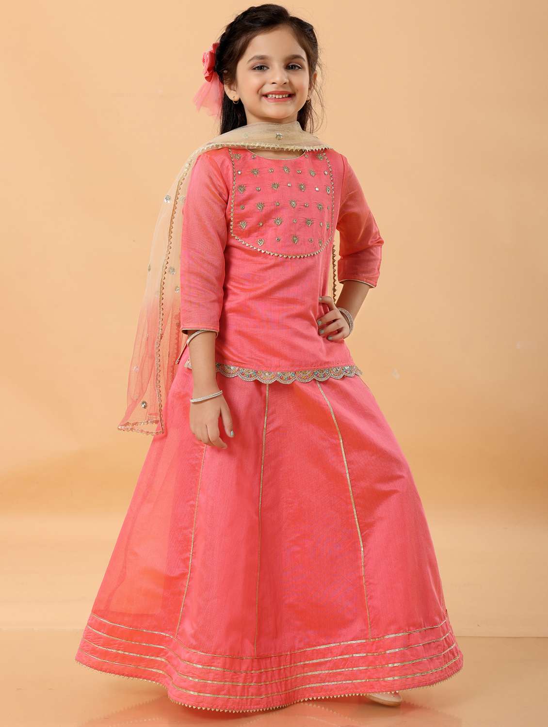 girls embroidered lehenga choli with dupatta set - 22078381 - Standard Image - 1