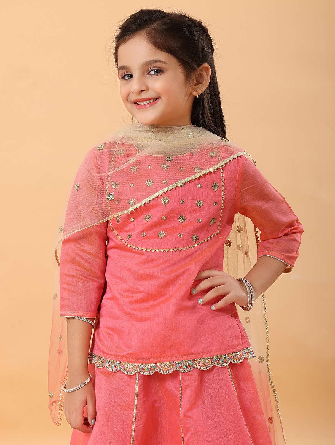 girls embroidered lehenga choli with dupatta set - 22078381 - Standard Image - 4