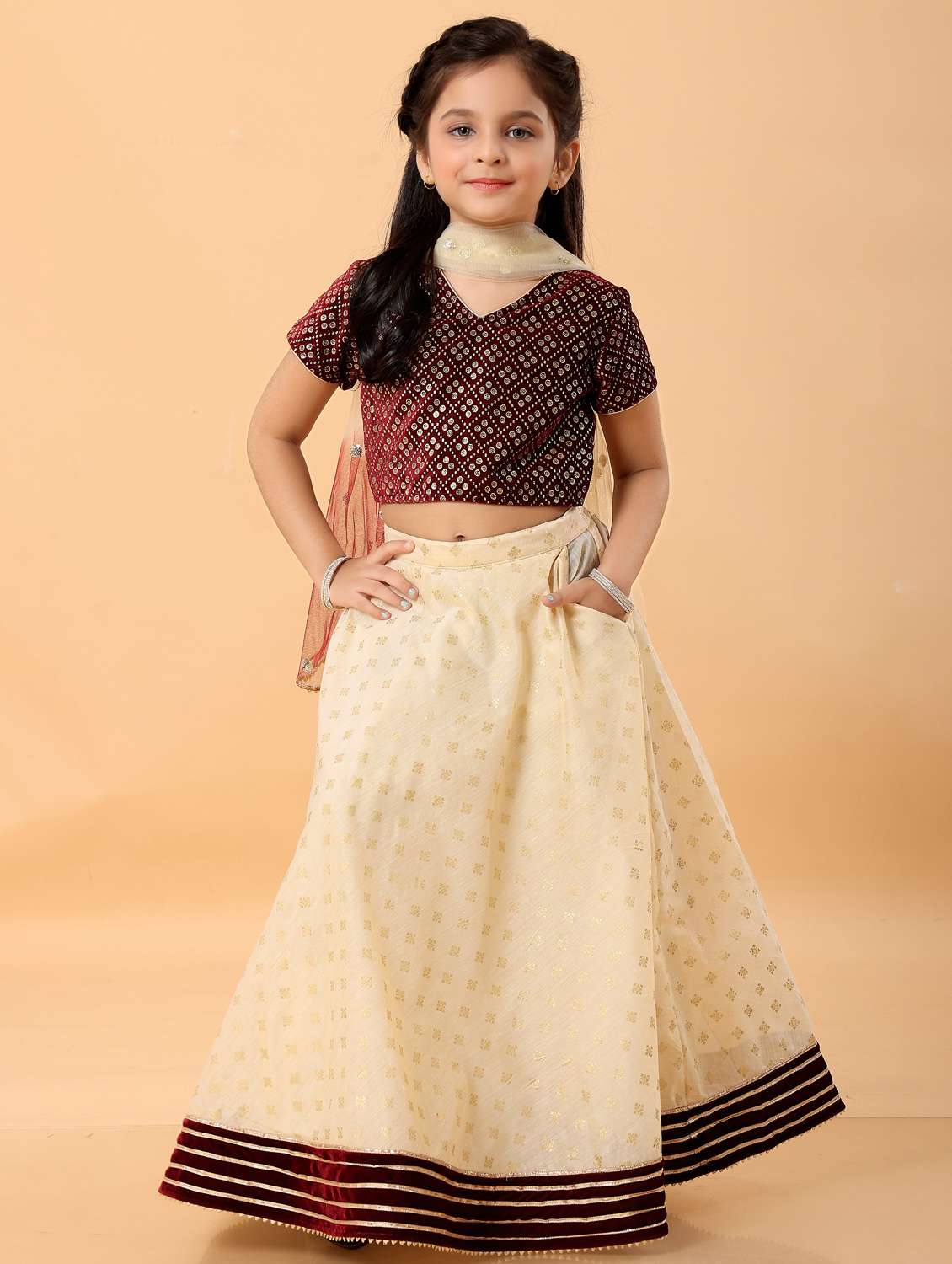 girls printed lehenga choli with dupatta set - 22078382 -  Standard Image - 1