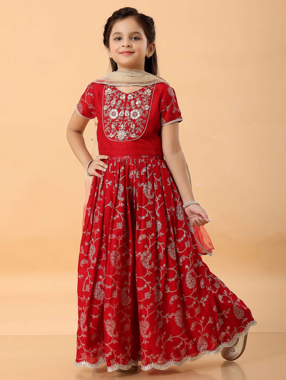 Girls Embroidered Lehenga Choli With Dupatta Set