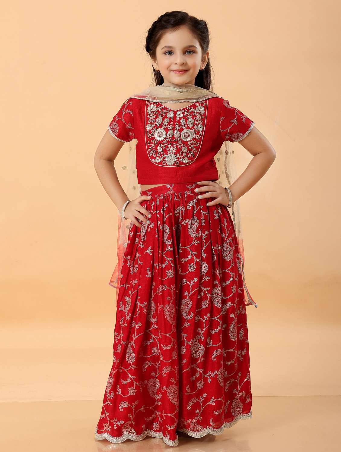 girls embroidered lehenga choli with dupatta set - 22078384 - Standard Image - 1