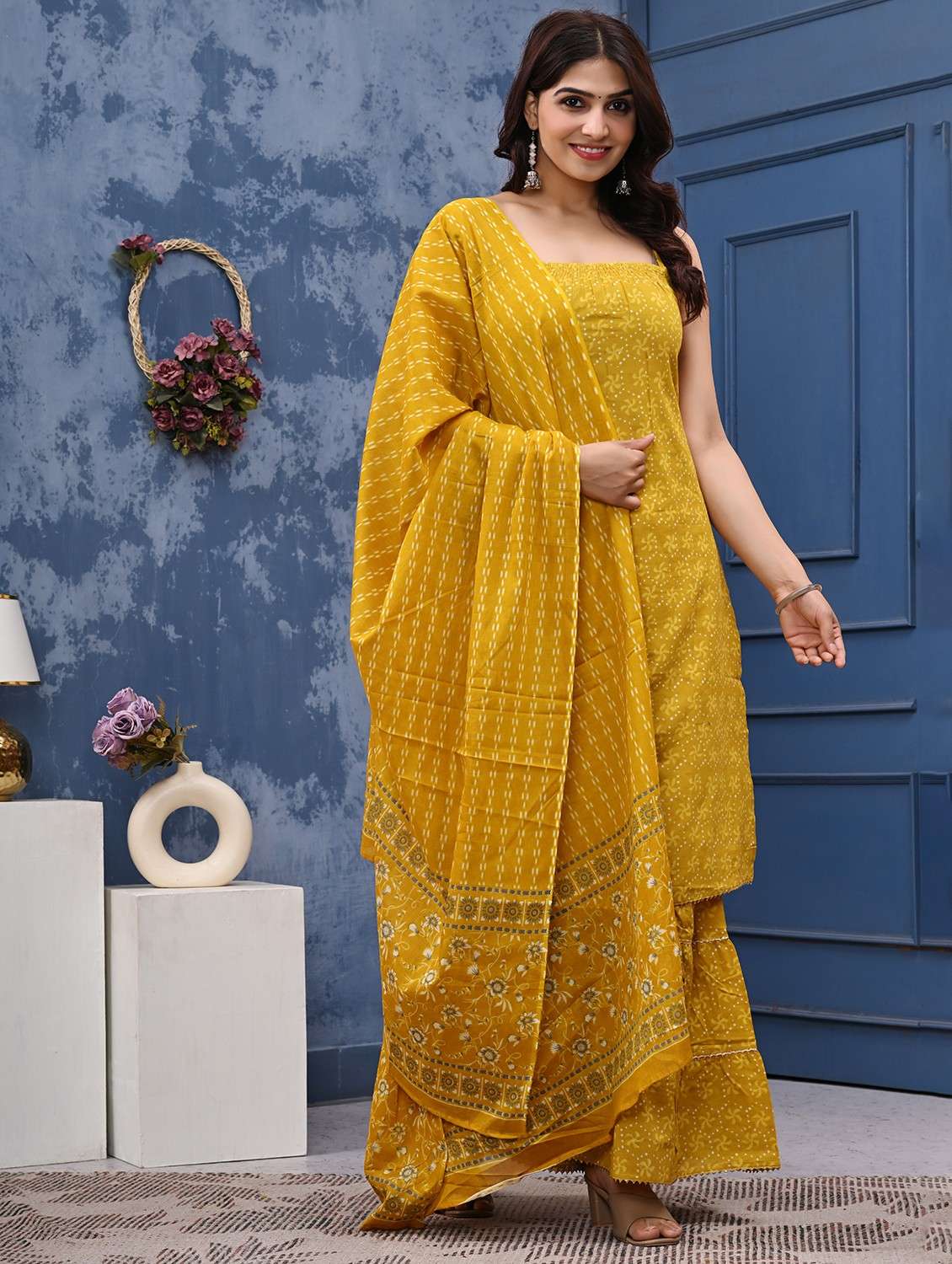 women printed shoulder strap kurta sharara with dupatta set - 22078386 -  Standard Image - 1
