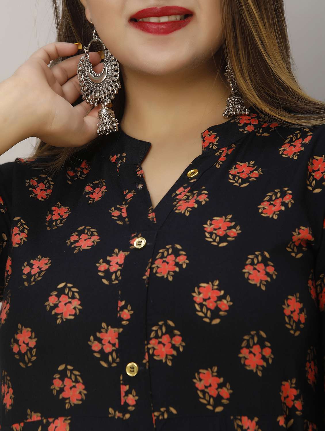women floral printed three quarter sleeve flared ethnic dress - 22078417 - Standard Image - 6