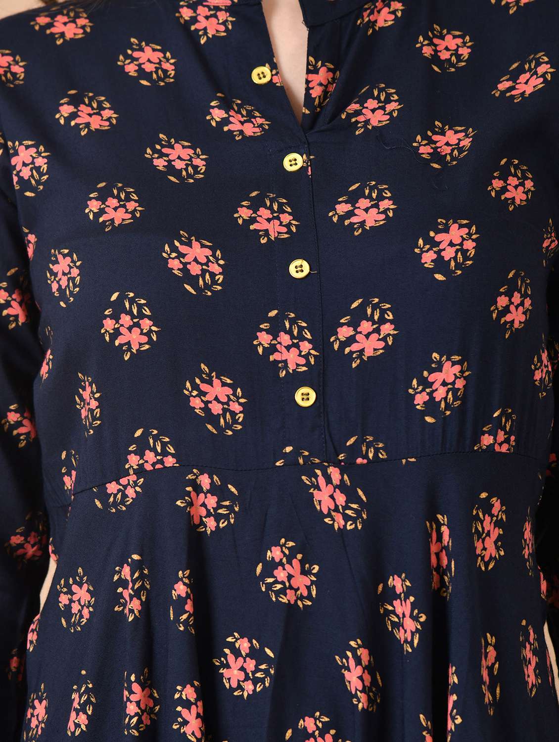 women floral printed three quarter sleeve flared ethnic dress - 22078418 - Standard Image - 6