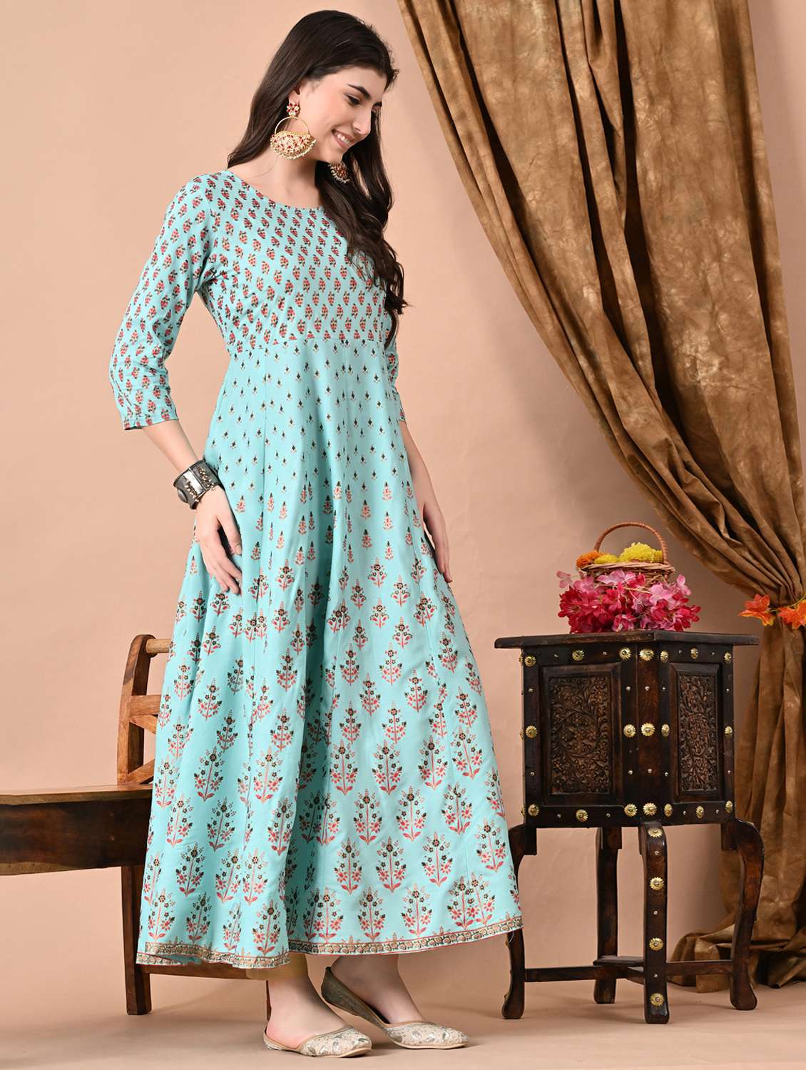 women floral printed three quarter sleeve anarkali ethnic dress - 22078419 - Standard Image - 4
