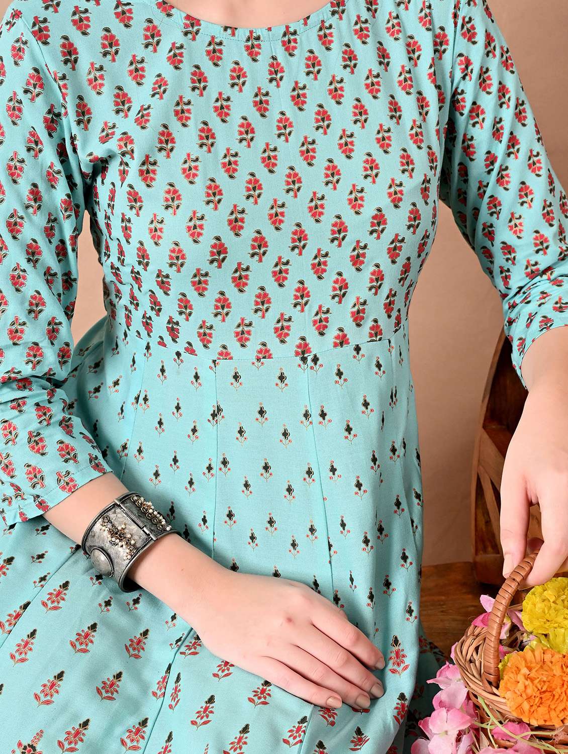 women floral printed three quarter sleeve anarkali ethnic dress - 22078419 - Standard Image - 6