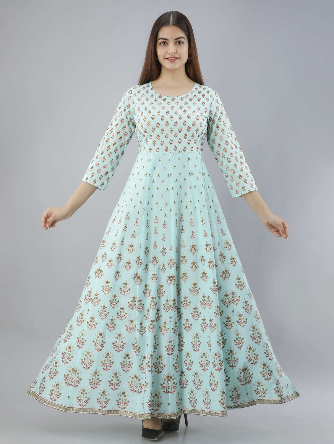 women floral printed three quarter sleeve anarkali ethnic dress - 22078420 - Standard Image - 1