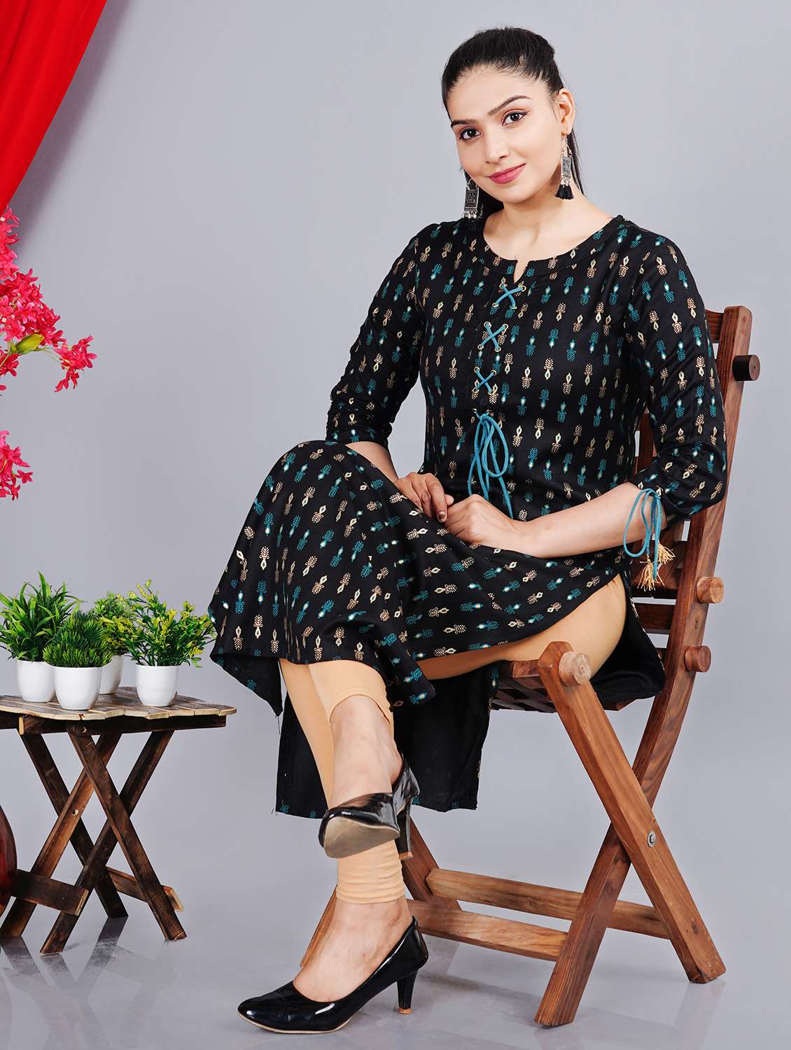 women printed three quarter sleeve straight kurta - 22078422 -  Standard Image - 1
