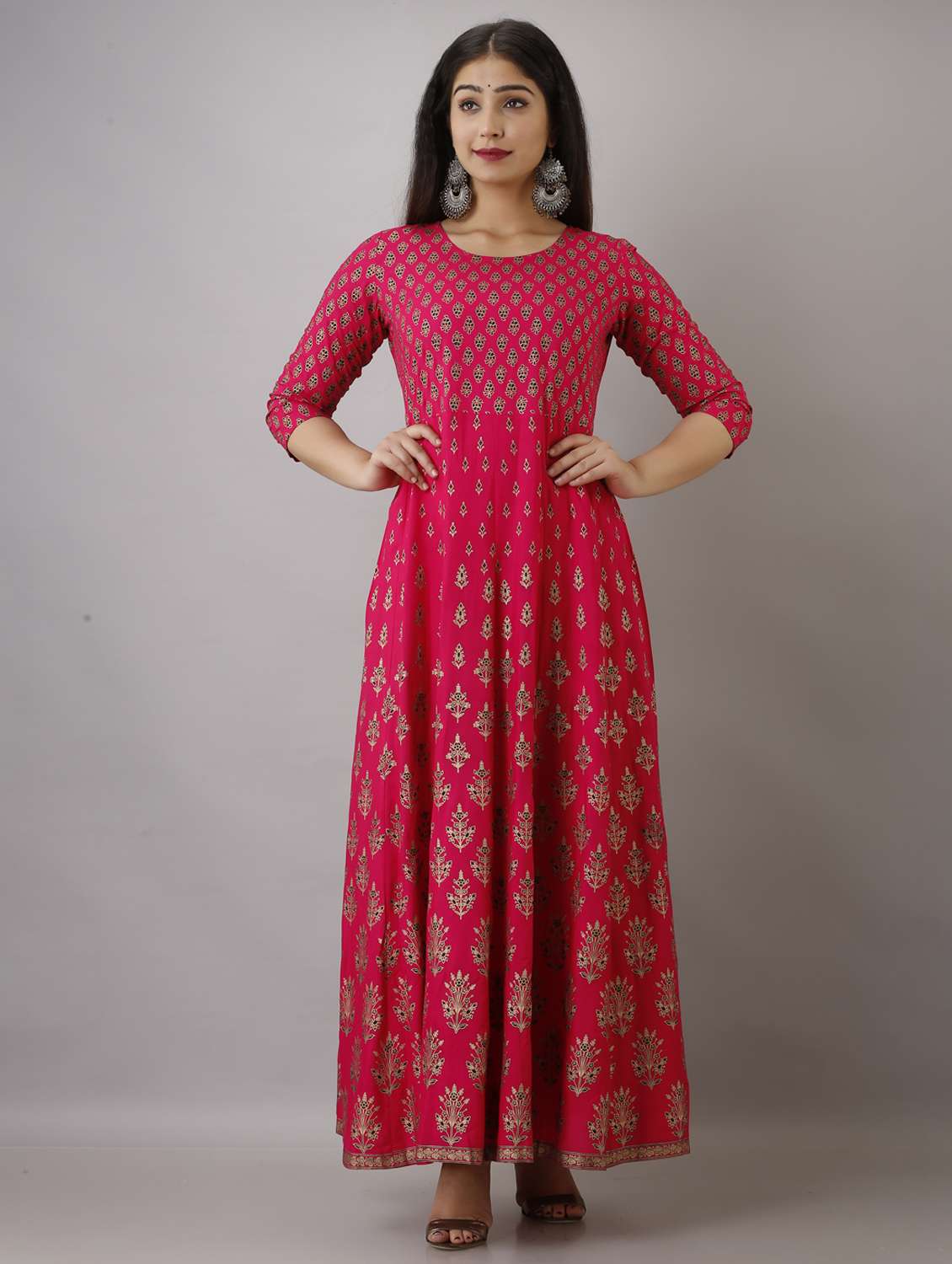 women printed three quarter anarkali ethnic dress - 22078428 - Standard Image - 1