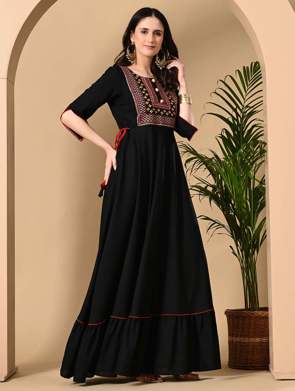 women embroidered round neck tiered ethnic dress - 22078430 -  Standard Image - 1