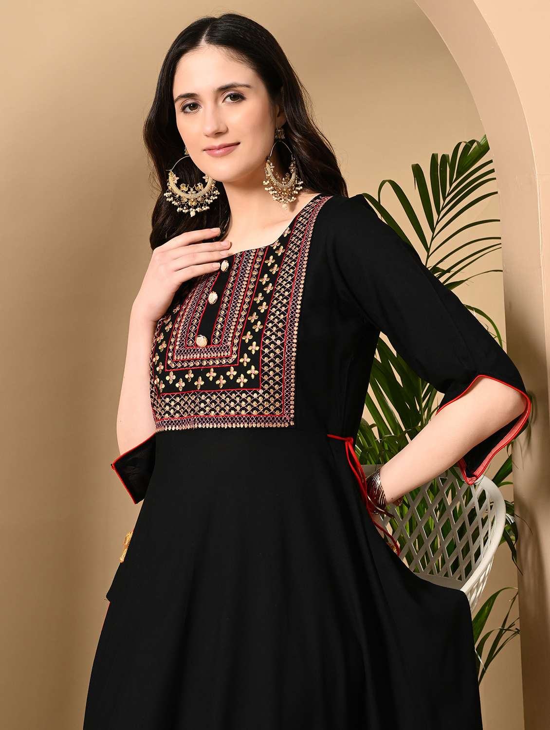 women embroidered round neck tiered ethnic dress - 22078430 - Standard Image - 4