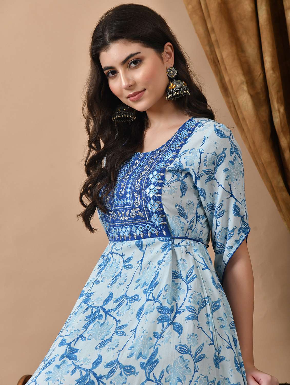 women floral printed three quarter sleeve tiered ethnic dress - 22078433 - Standard Image - 4