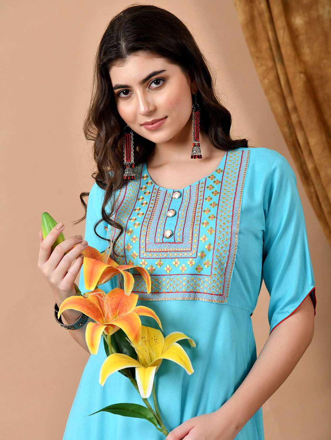 women embroidered round neck tiered dress - 22078435 - Standard Image - 4