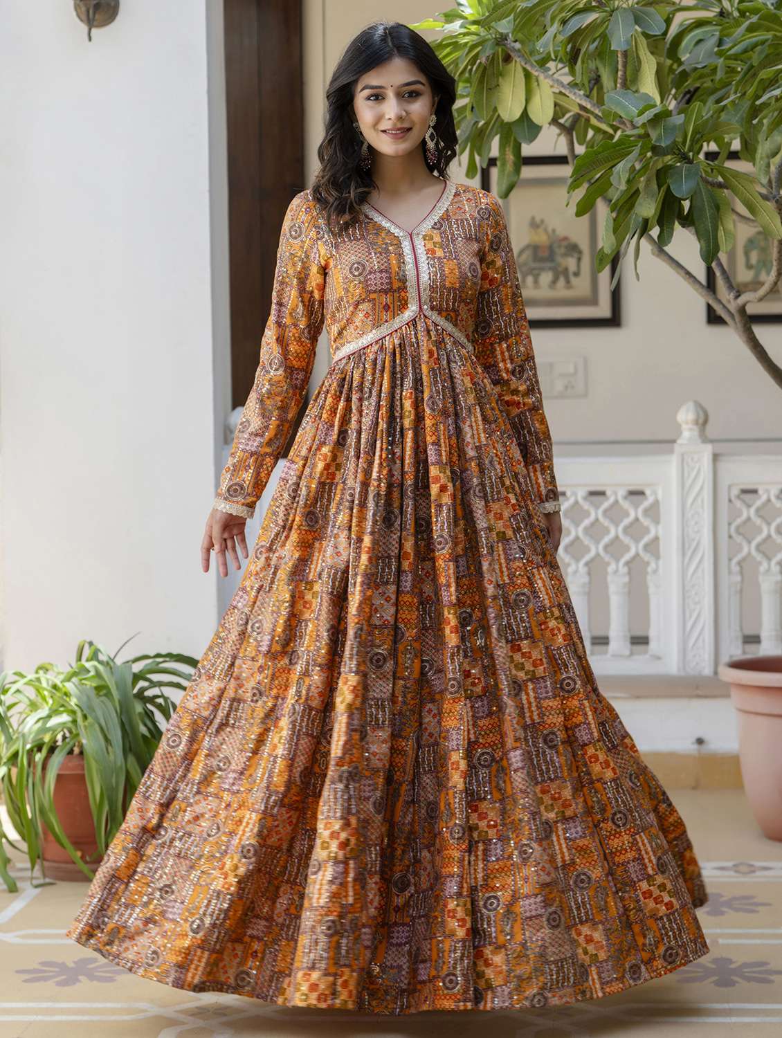 women printed long sleeve anarkali kurta - 22078441 -  Standard Image - 1
