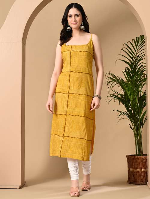 women printed shoulder strap straight kurta - 22078442 -  Standard Image - 0