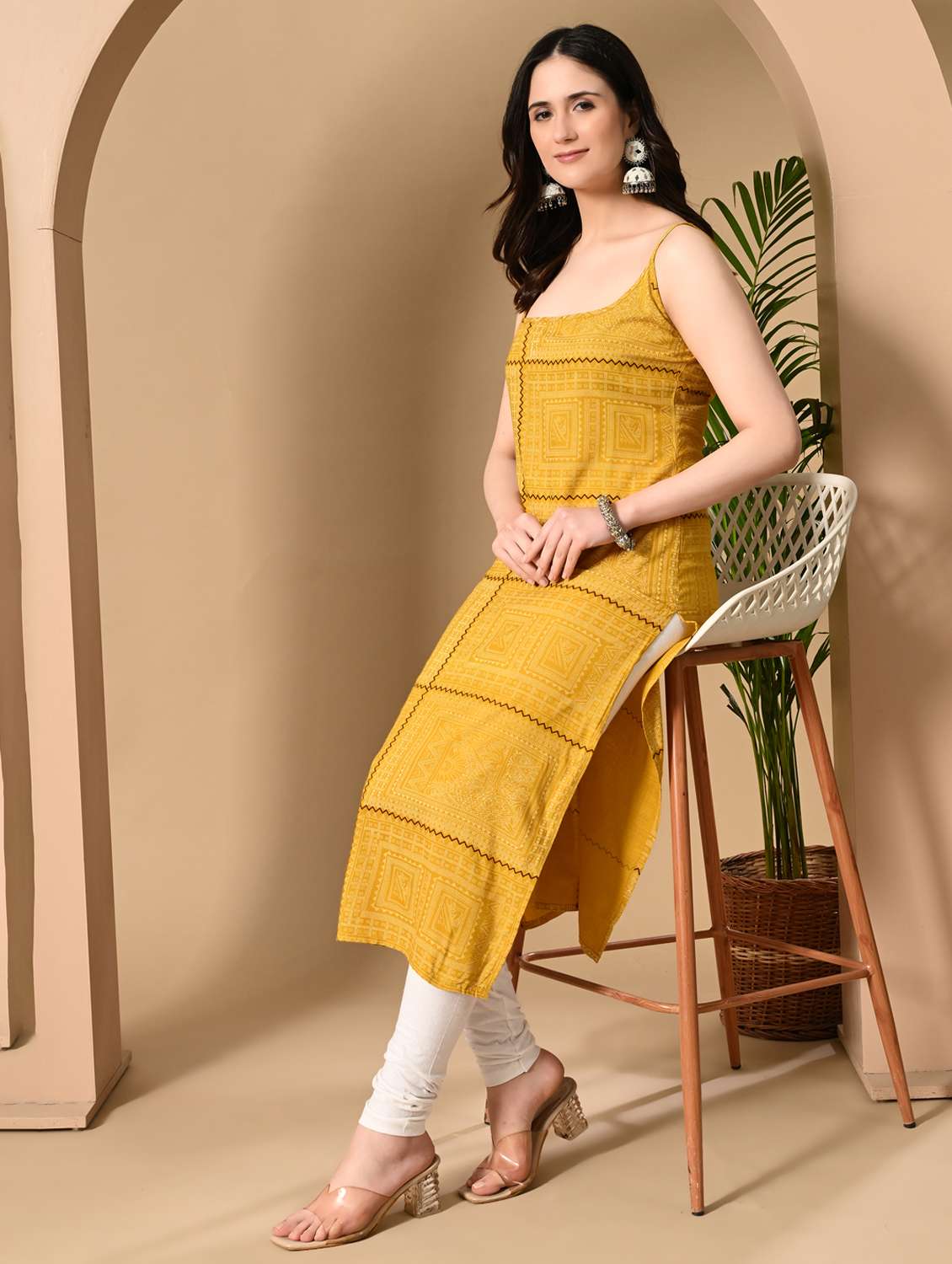 women printed shoulder strap straight kurta - 22078442 - Standard Image - 1