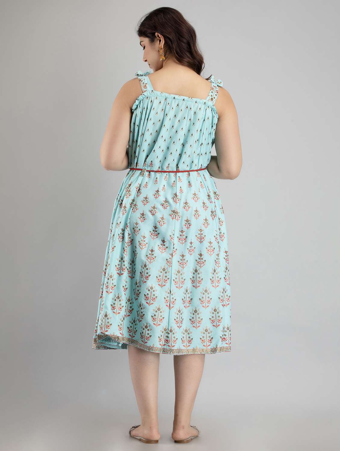 women printed shoulder strap flared ethnic dress - 22078443 - Standard Image - 4