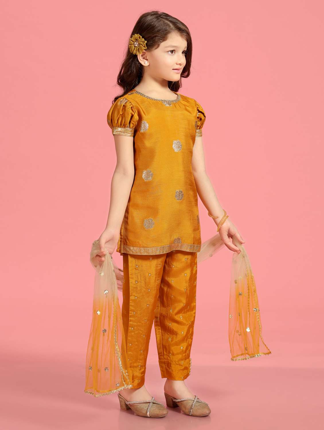 girls foil printed kurta and pant with dupatta set - 22078455 -  Standard Image - 1