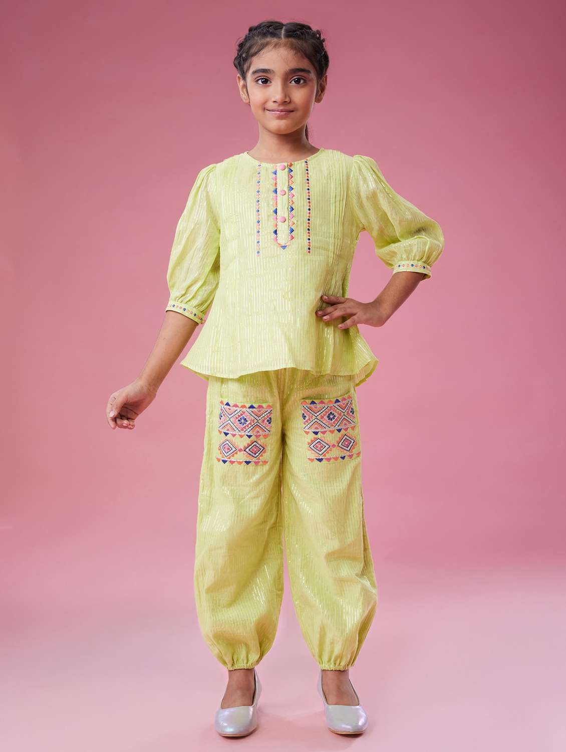 girls embroidered top & pants co-ords set - 22078458 -  Standard Image - 1