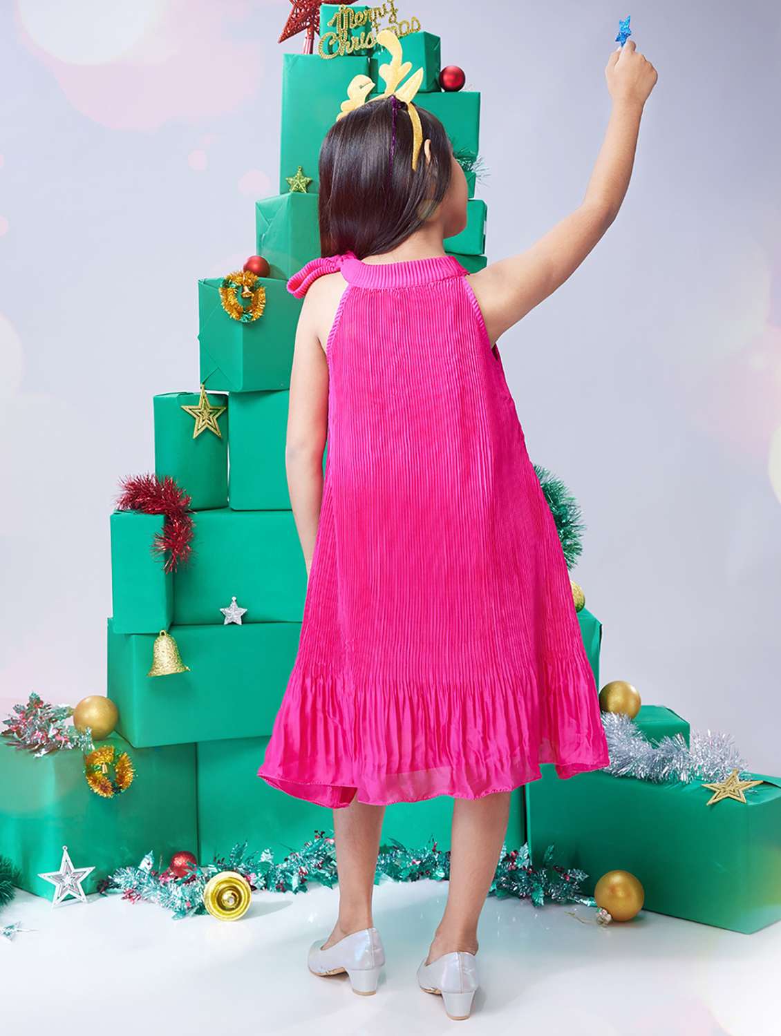 girls solid halter neck sleeveless fit & flare dress - 22078479 - Standard Image - 4