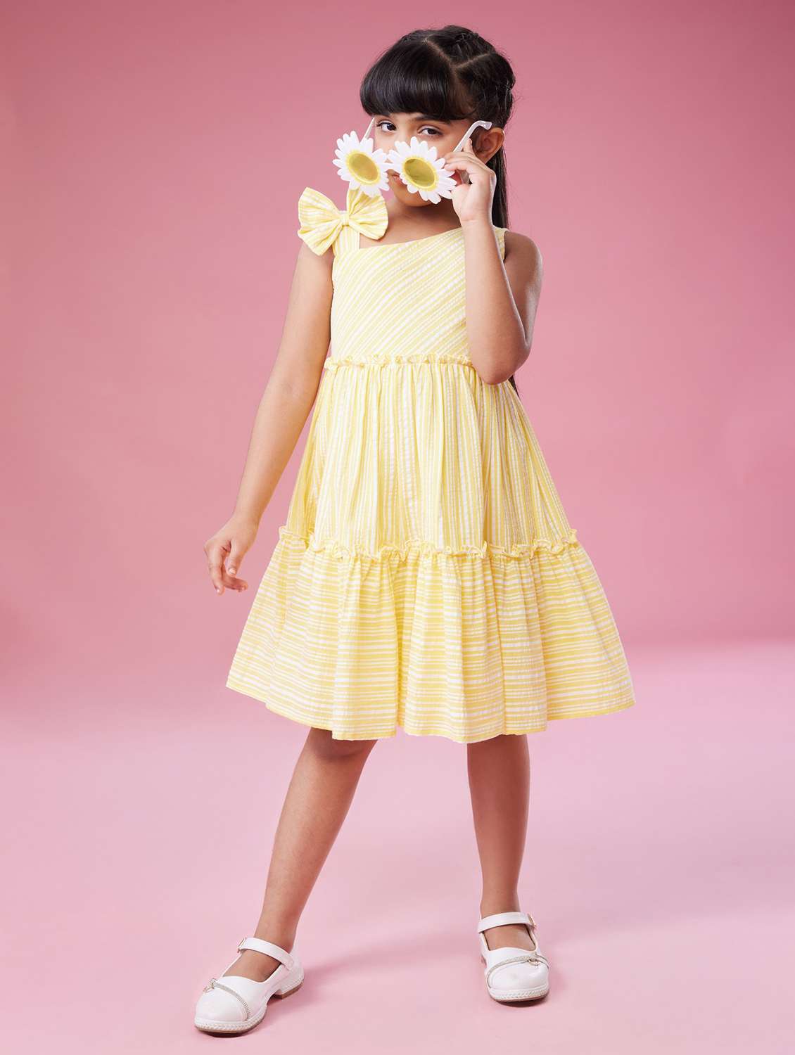girls striped asymmetric neck tiered dress - 22078496 -  Standard Image - 1