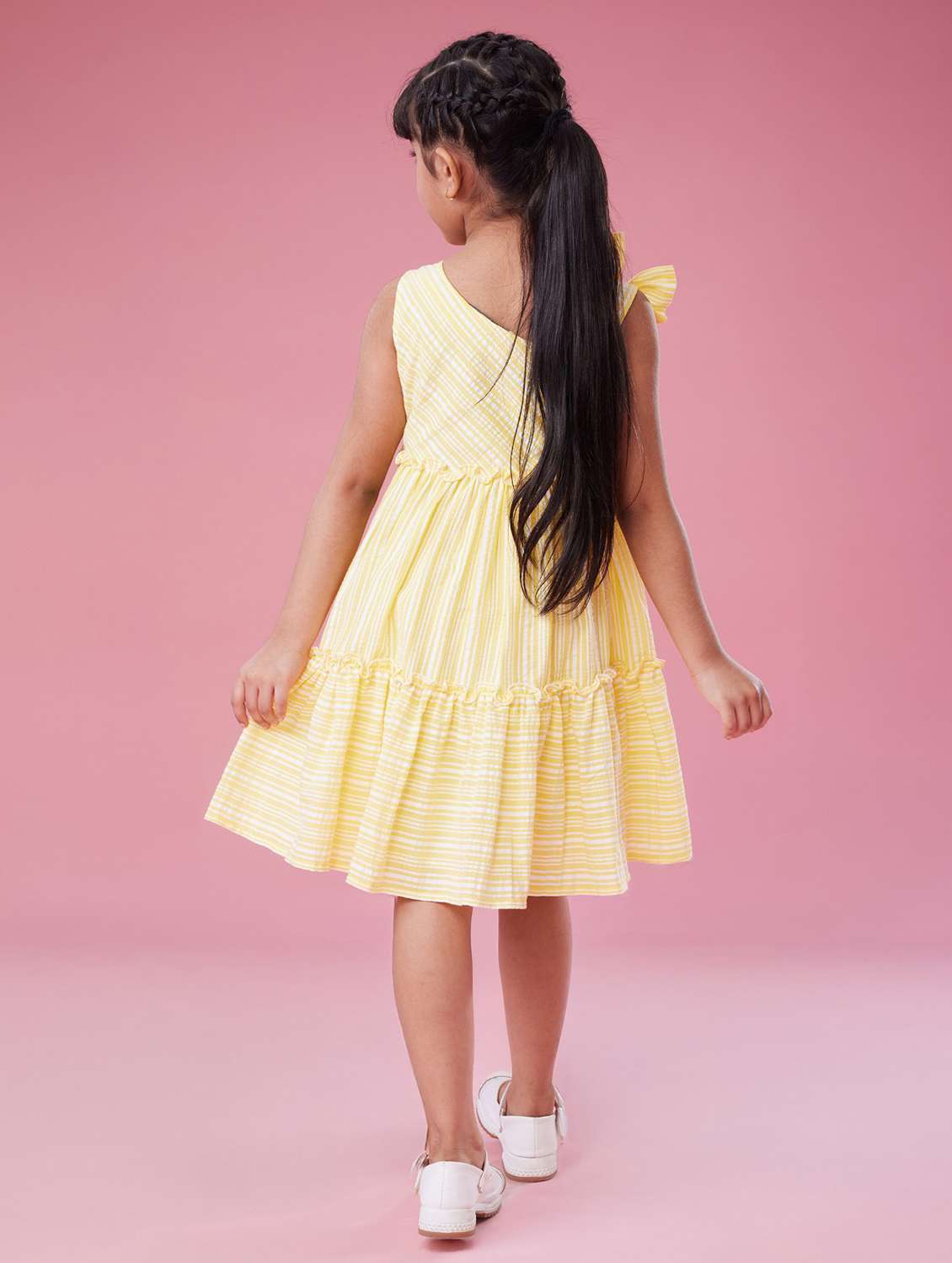 girls striped asymmetric neck tiered dress - 22078496 - Standard Image - 4