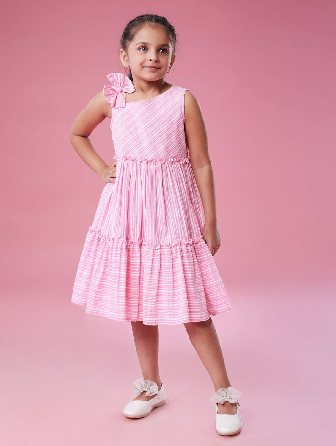 girls striped asymmetric neck tiered dress - 22078498 - Standard Image - 1