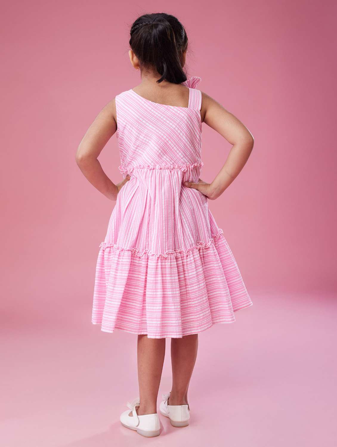 girls striped asymmetric neck tiered dress - 22078498 - Standard Image - 4