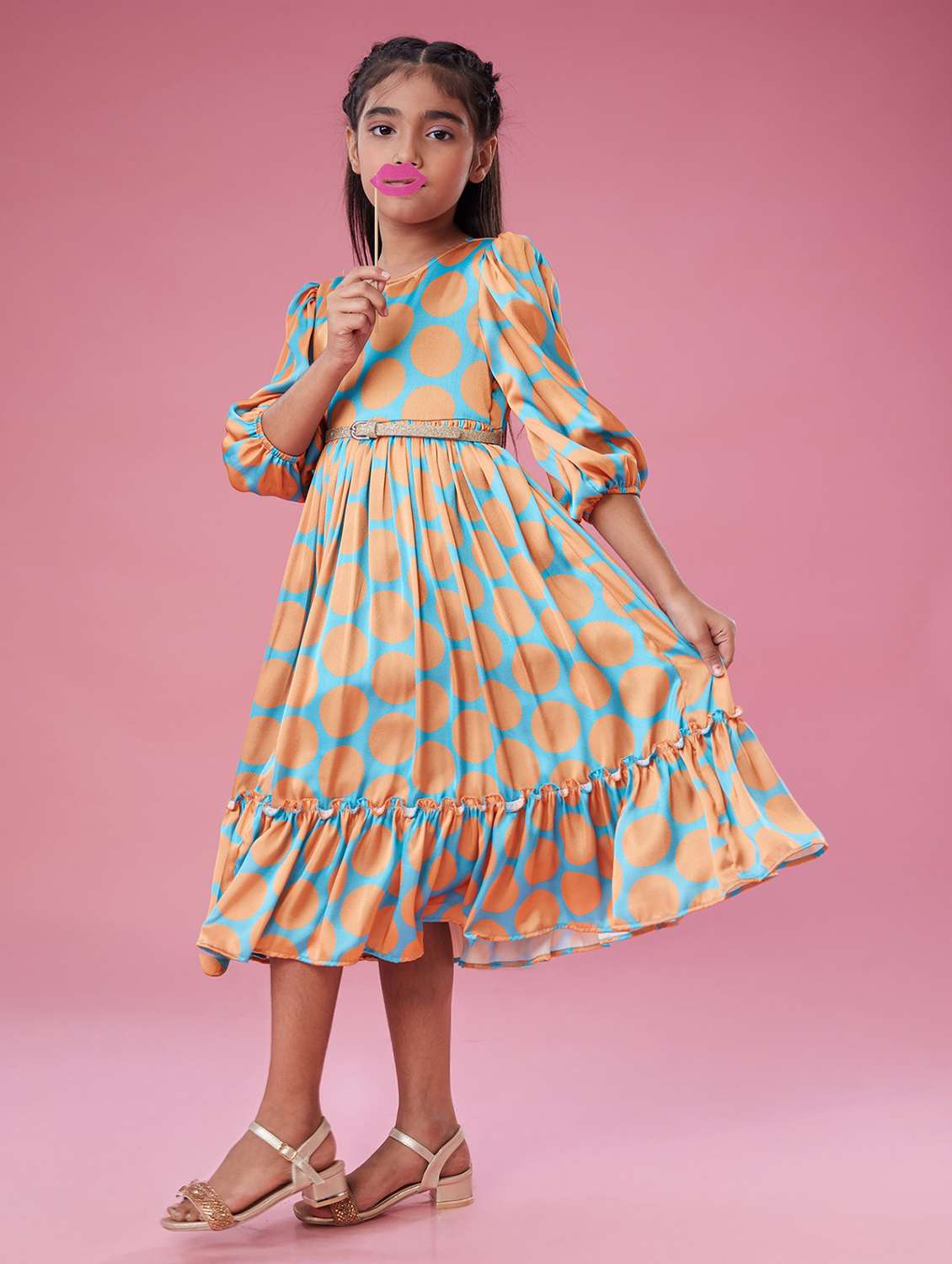 girls polka doted puff sleeve tiered dress - 22078499 - Standard Image - 1