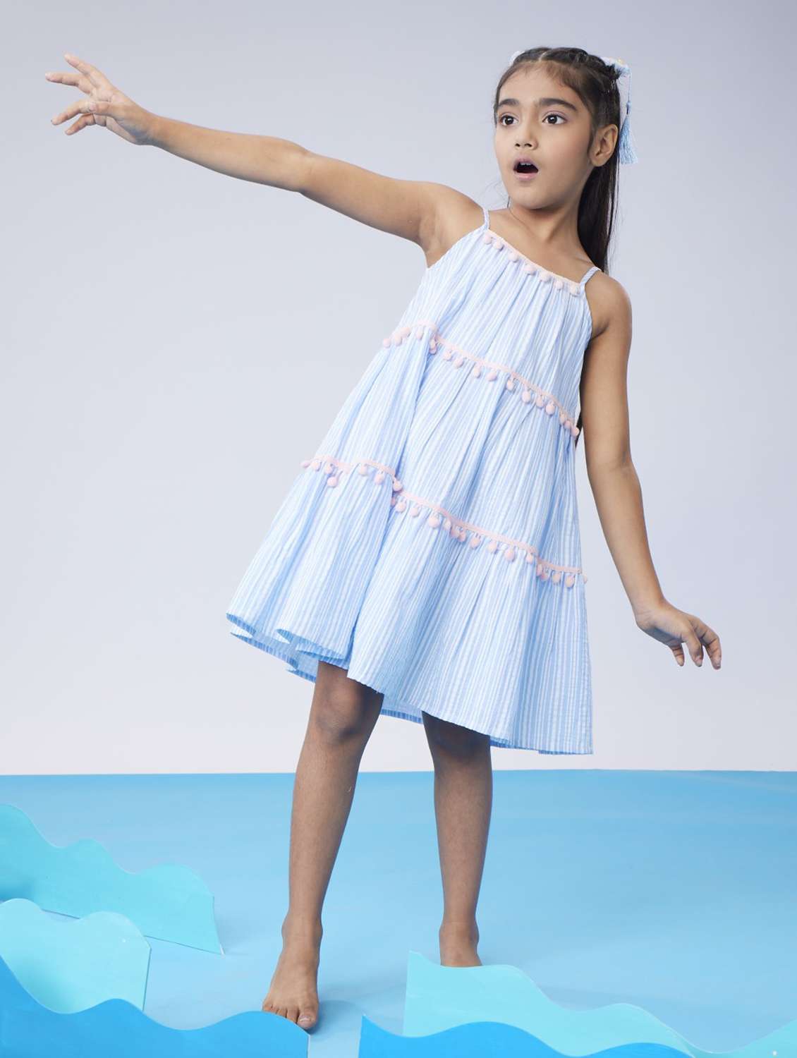 girls striped shoulder strap tiered dress - 22078501 -  Standard Image - 1