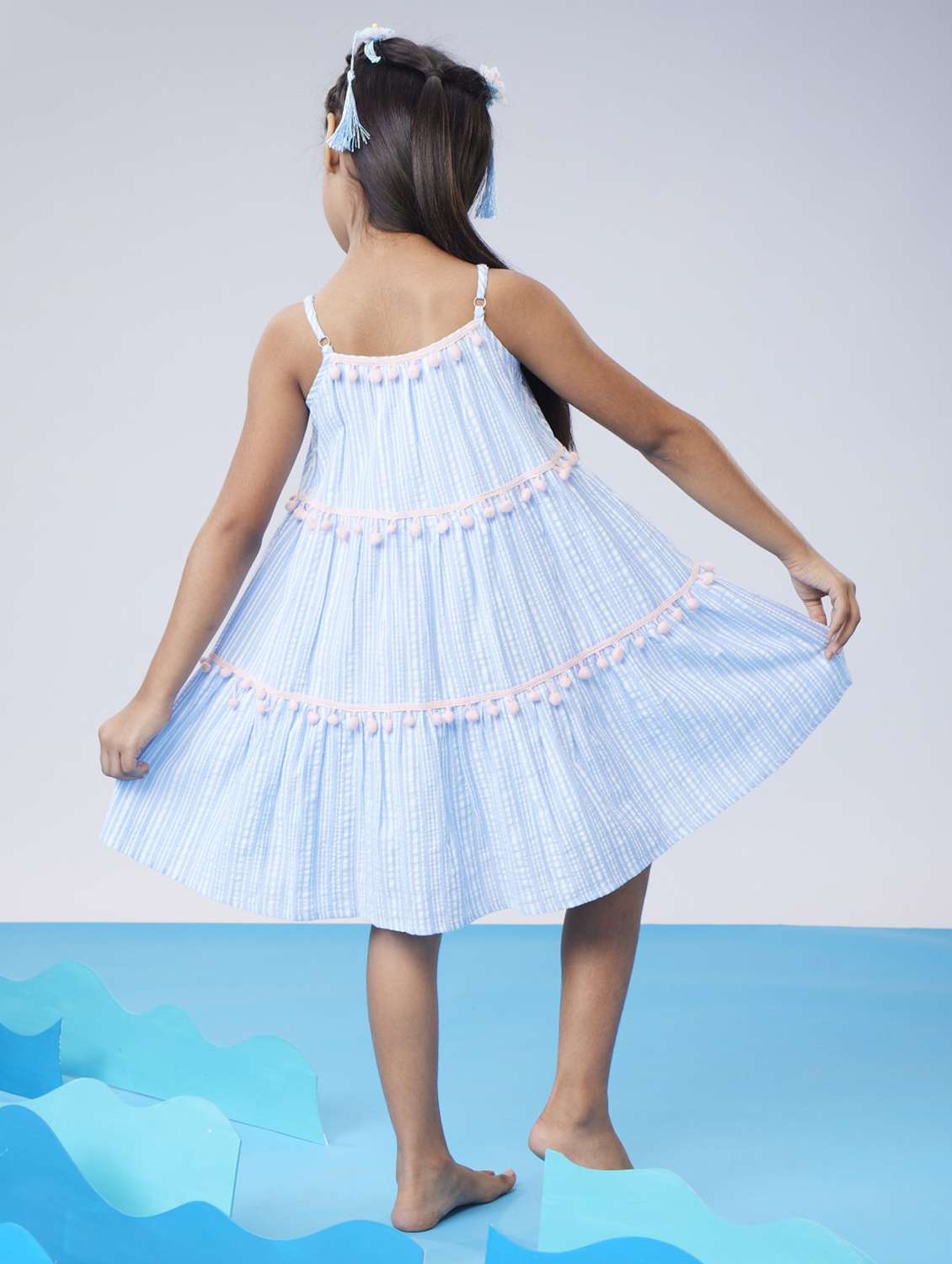 girls striped shoulder strap tiered dress - 22078501 - Standard Image - 4