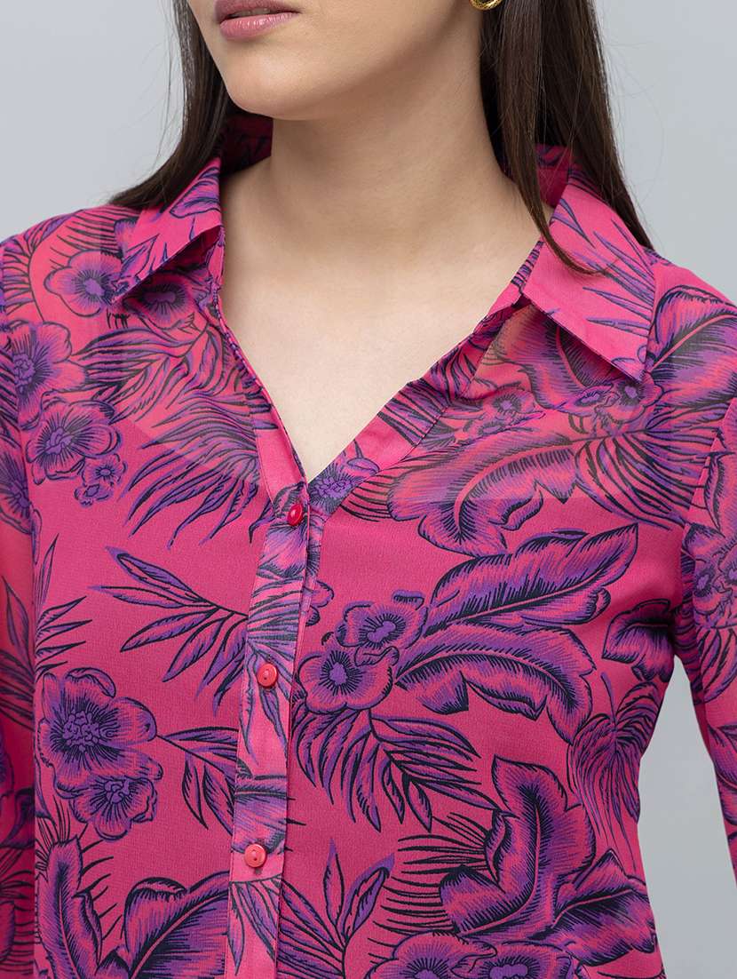 women floral print collared long sleeve shirt - 22078507 - Standard Image - 4